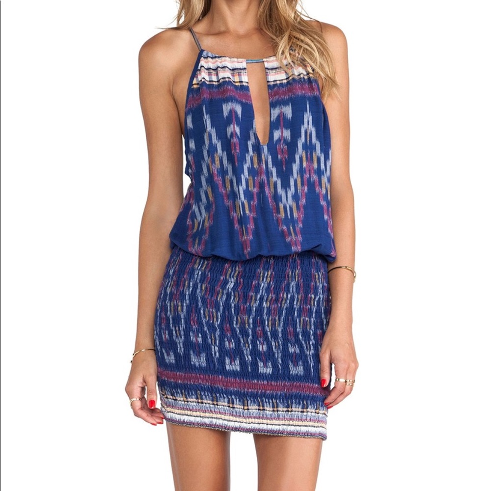 Indigo Canoa Cut Away Mini Dress small NWT